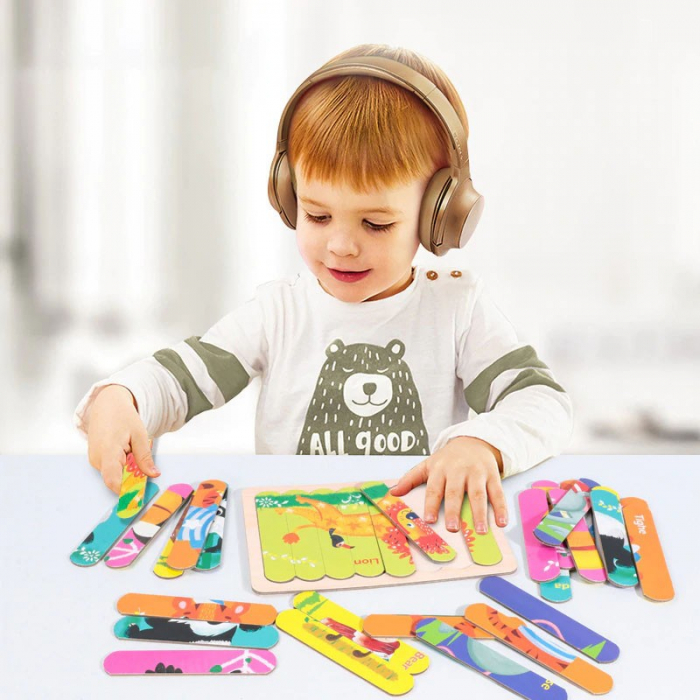Set puzzle betisoare din lemn Creative Strip Animale, 32 pcs, multicolor [2]
