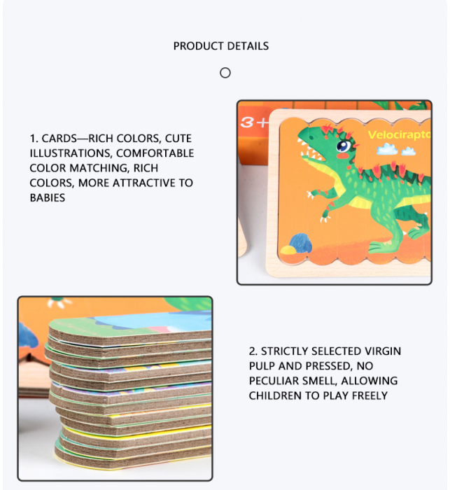 Set puzzle betisoare din lemn Creative Strip Dinozaur, 32 pcs, multicolor [5]