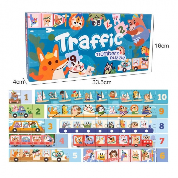 Set Puzzle educativ Invatam sa numaram Traffic Numbers, 65 piese, multicolor [6]