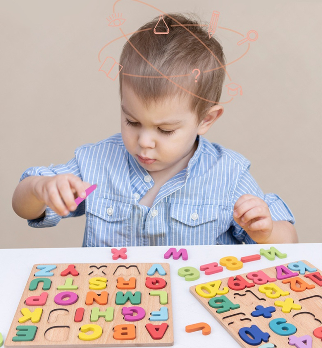 Set puzzle incastru Litere si Cifre, 20 x 20 cm, multicolor [3]