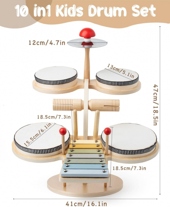 Set Tobe si Xilofon din lemn pentru copii, multicolor [8]