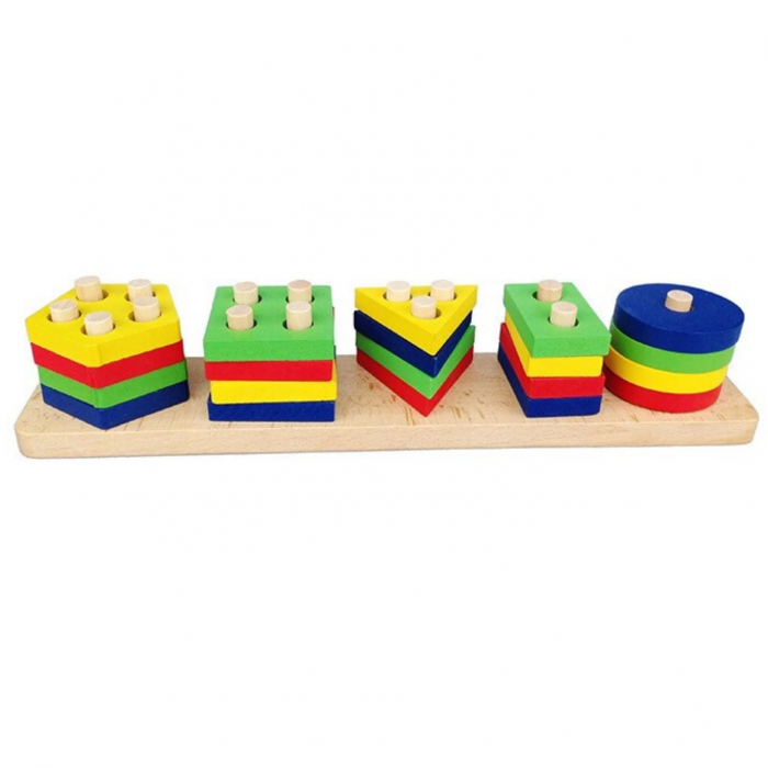 Sortator din lemn forme geometrice, 5 coloane, 20 piese, 29 cm, multicolor [3]