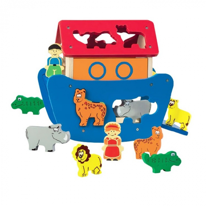 Sortator forme Animale din lemn 3D Arca lui Noe, 10 piese, multicolor [2]