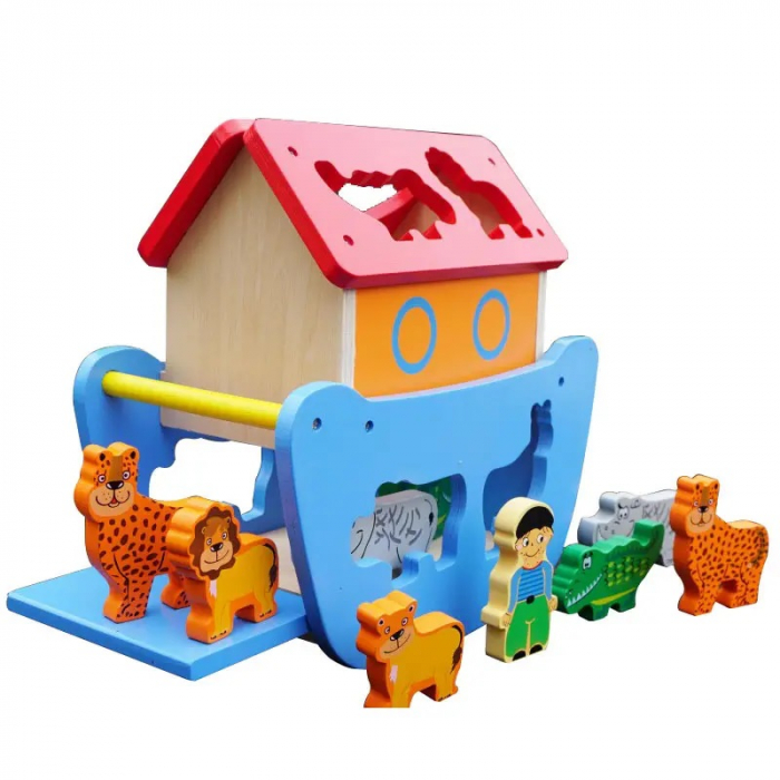 Sortator forme Animale din lemn 3D Arca lui Noe, 10 piese, multicolor [3]