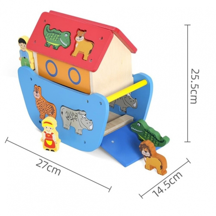 Sortator forme Animale din lemn 3D Arca lui Noe, 10 piese, multicolor [7]