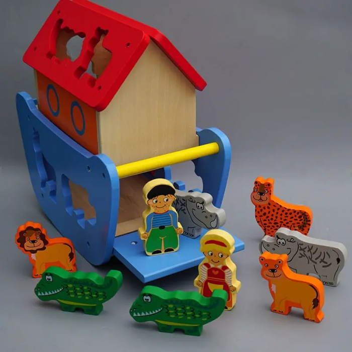 Sortator forme Animale din lemn 3D Arca lui Noe, 10 piese, multicolor [5]
