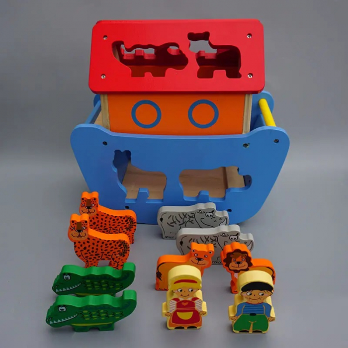 Sortator forme Animale din lemn 3D Arca lui Noe, 10 piese, multicolor [6]