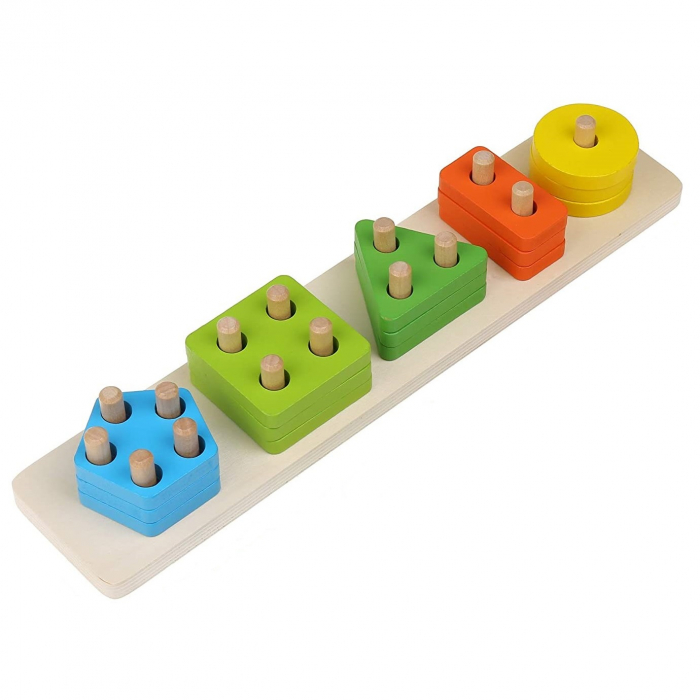 Sortator din lemn forme geometrice, 5 coloane, 20 piese, 34 cm, multicolor [2]