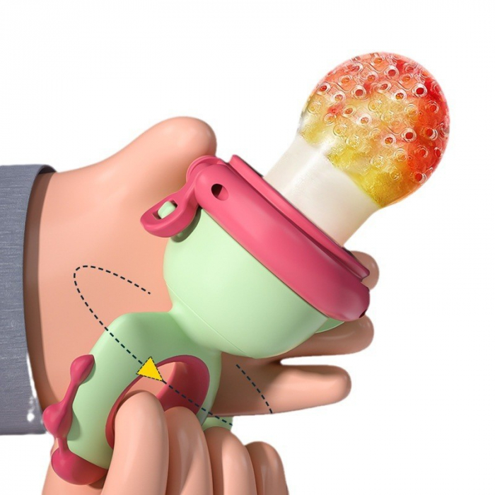 Suzeta pentru diversificarea alimentatiei/dentitie din silicon pentru fructe si piure proaspat, Verde/Fucsia [3]