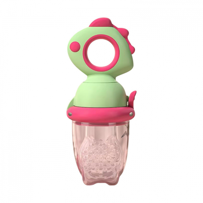 Suzeta pentru diversificarea alimentatiei/dentitie din silicon pentru fructe si piure proaspat, Verde/Fucsia [1]