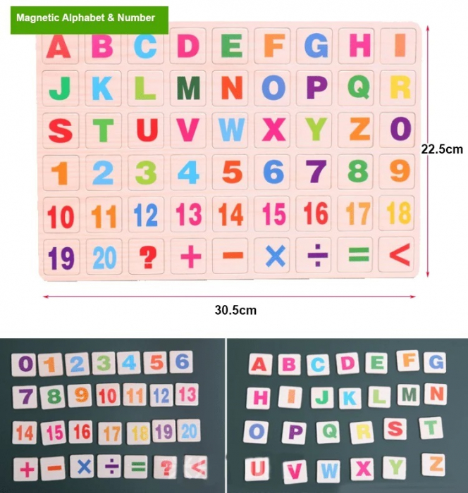 Tabla educativa din lemn 2 in 1 sevalet cu accesorii si maner, 73.5 x 45 cm, multicolor [6]