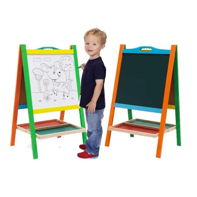 Tabla educativa din lemn 2 in 1 sevalet cu accesorii si maner, 73.5 x 45 cm, multicolor [2]