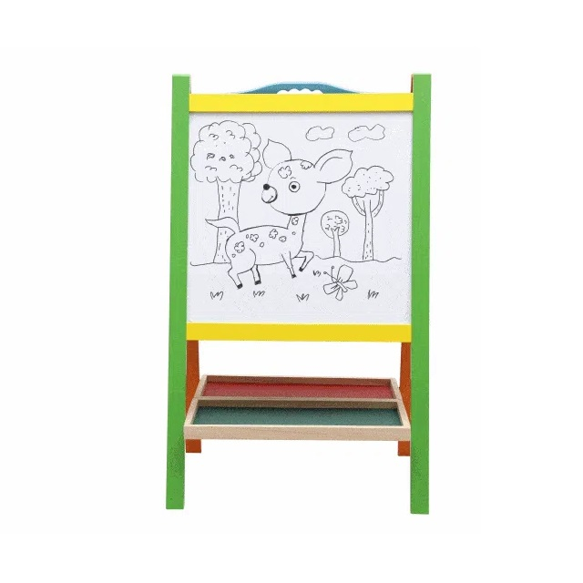 Tabla educativa din lemn 2 in 1 sevalet cu accesorii si maner, 73.5 x 45 cm, multicolor [4]