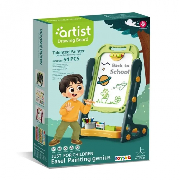Tabla educativa magnetica cu doua fete Pliabila, Scris si Desenat, 52 de accesorii, jocuri si spatiu de depozitare, verde [2]
