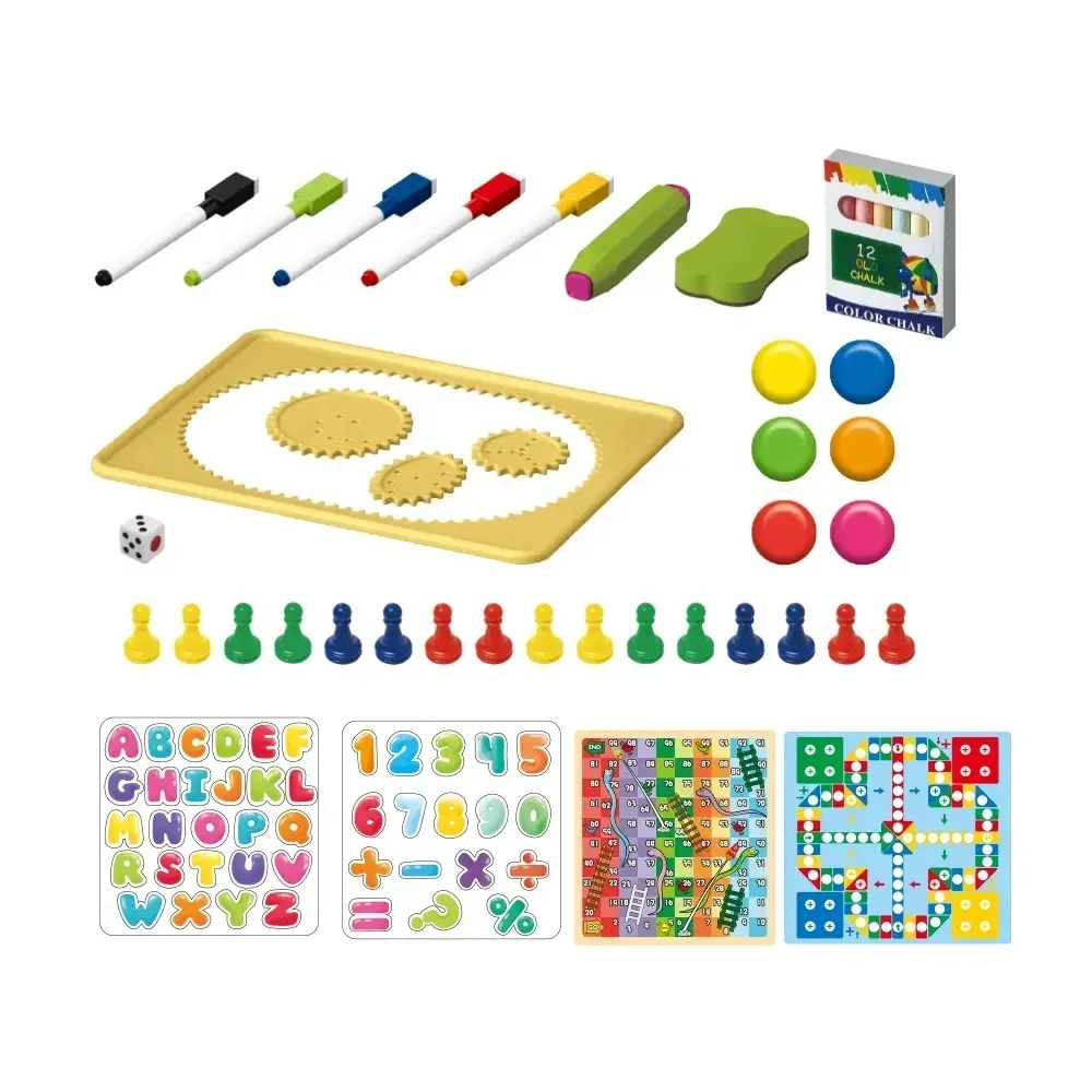 Tabla educativa magnetica cu doua fete Pliabila, Scris si Desenat, 56 de accesorii, jocuri si spatiu de depozitare, roz [3]