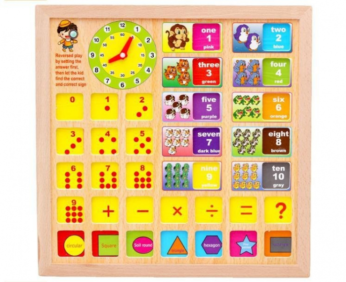 Tabla educativa multifunctionala 5 in 1 cu piese magnetice, cifre, animale si forme geometrice [6]