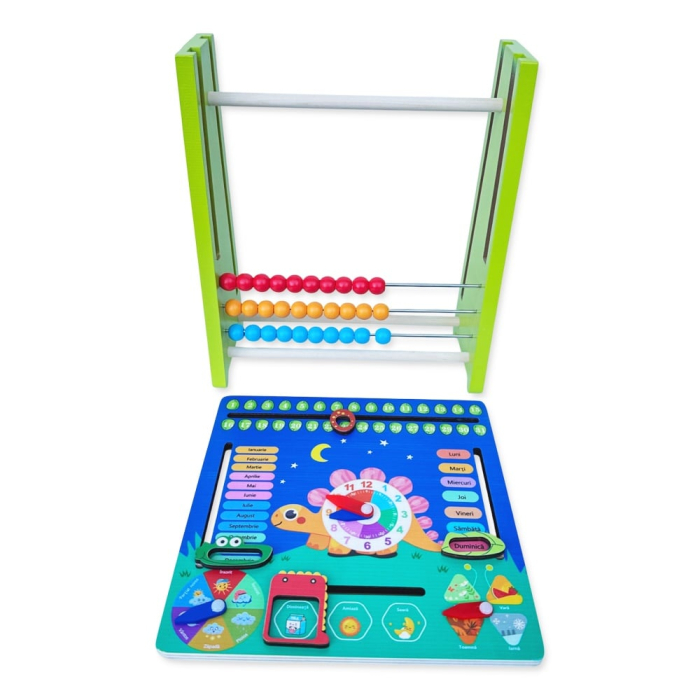 Tablita educativa in limba Romana din lemn cu calendar si abac, multicolor [5]