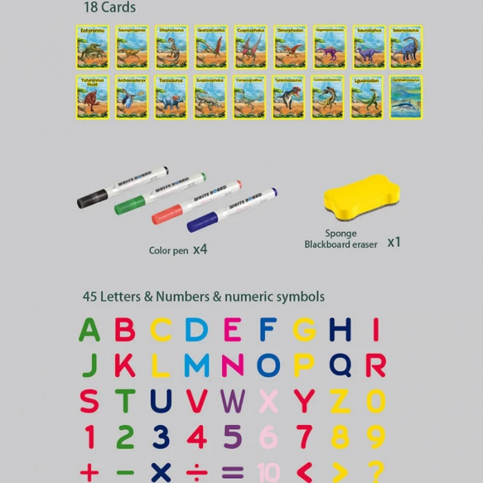 Tablita magnetica reversibila pentru desen si puzzle cu peisaje Dinozauri, multicolor [8]
