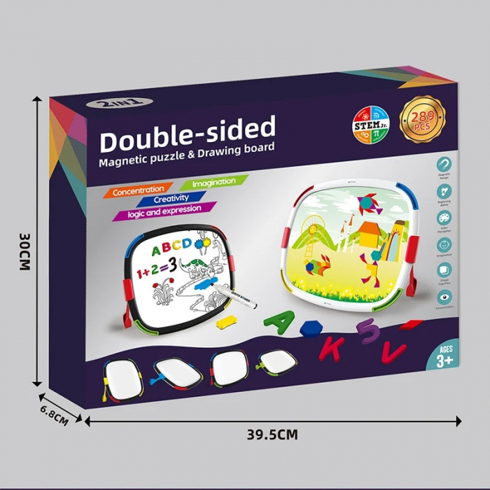Tablita magnetica reversibila pentru desen si puzzle tangram cu peisaje Ferma, multicolor [8]