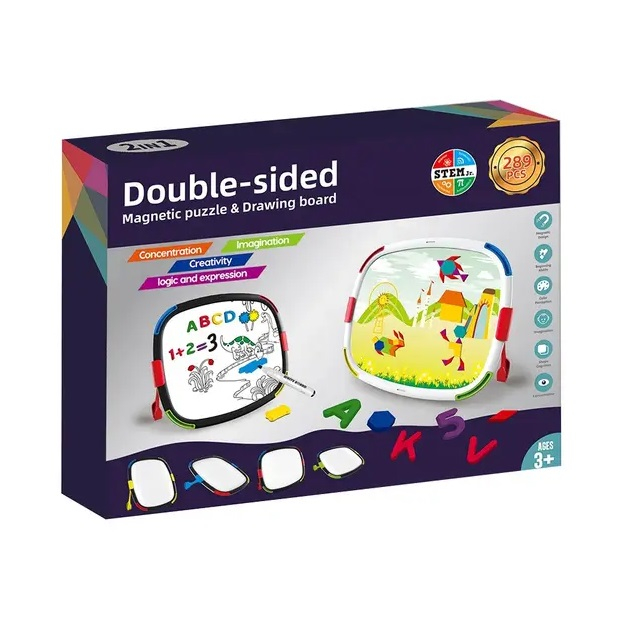 Tablita magnetica reversibila pentru desen si puzzle tangram cu peisaje Ferma, multicolor [2]
