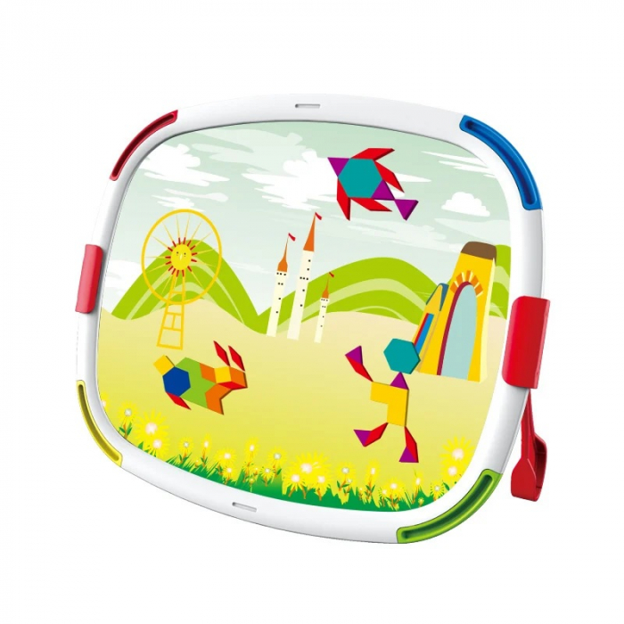 Tablita magnetica reversibila pentru desen si puzzle tangram cu peisaje Ferma, multicolor [5]