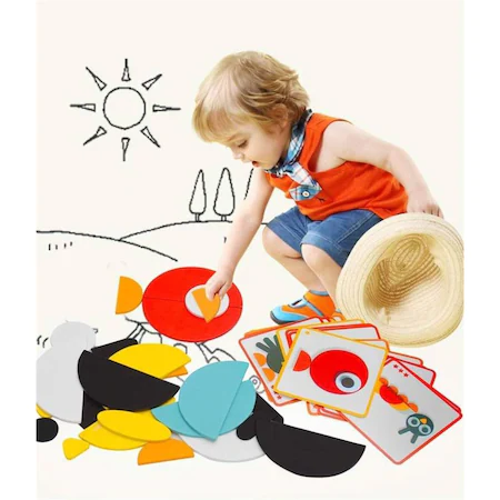 Joc din lemn tangram Ze Geoanimo, 30 piese, multicolor [5]
