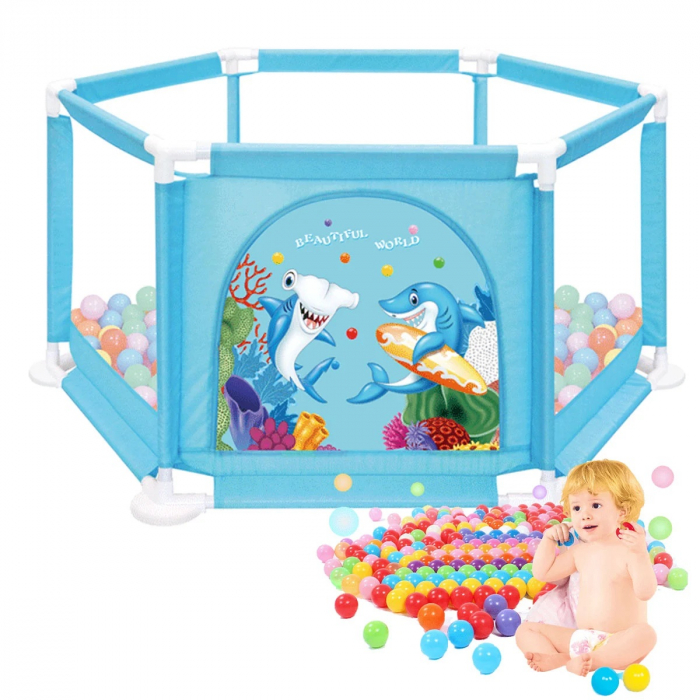 Tarc pentru Bebelusi cu 60 de bile multicolore incluse Enonedear, 135 x 62 x 135 cm, albastru [3]