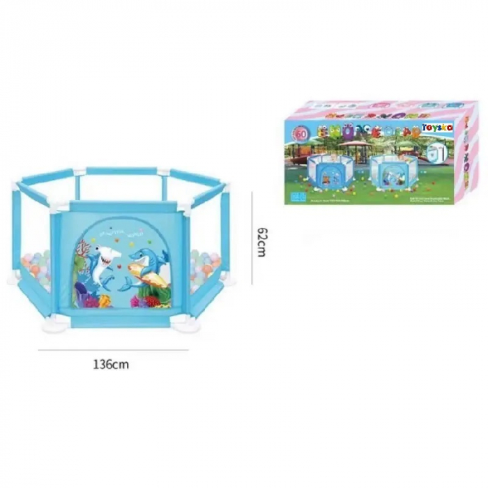 Tarc pentru Bebelusi cu 60 de bile multicolore incluse Enonedear, 135 x 62 x 135 cm, albastru [5]