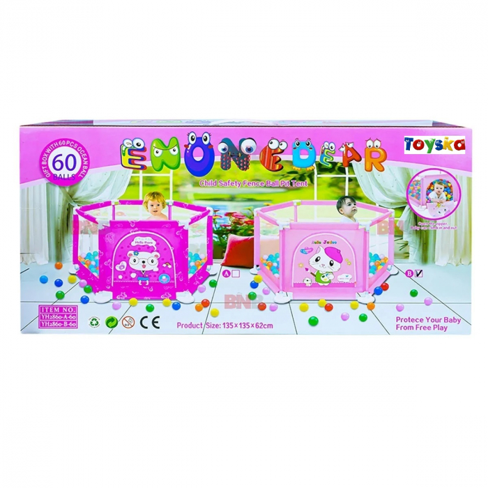 Tarc pentru Bebelusi cu 60 de bile multicolore incluse Enonedear, 135 x 62 x 135 cm, roz [3]