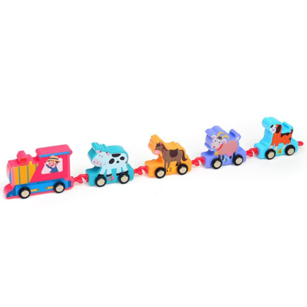 Tren din lemn cu Vagoane Animale, cifre de la 1 la 10, multicolor [5]
