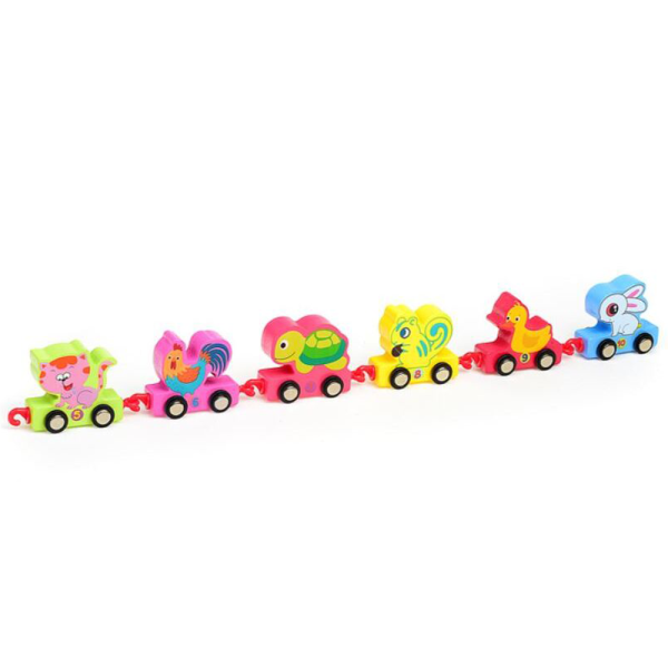 Tren din lemn cu Vagoane Animale, cifre de la 1 la 10, multicolor [6]