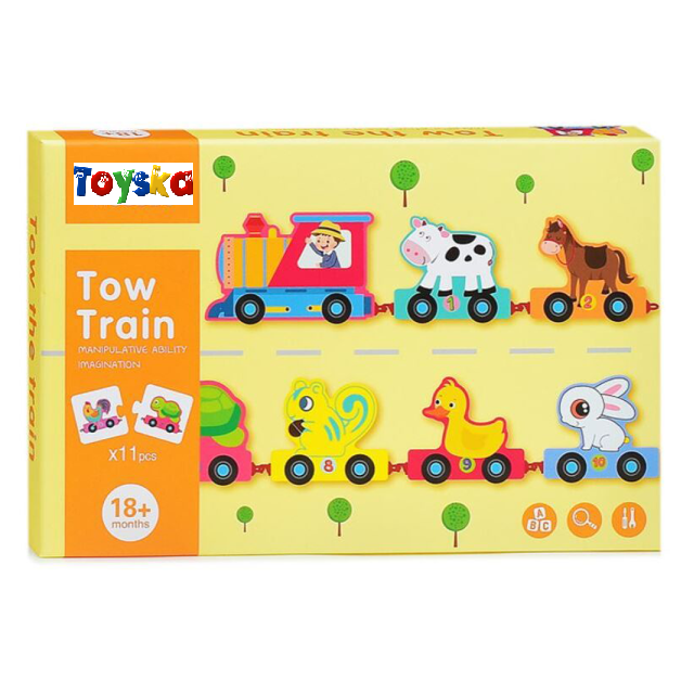 Tren din lemn cu Vagoane Animale, cifre de la 1 la 10, multicolor [2]
