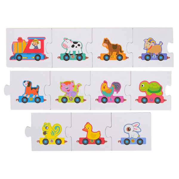 Tren din lemn cu Vagoane Animale, cifre de la 1 la 10, multicolor [4]