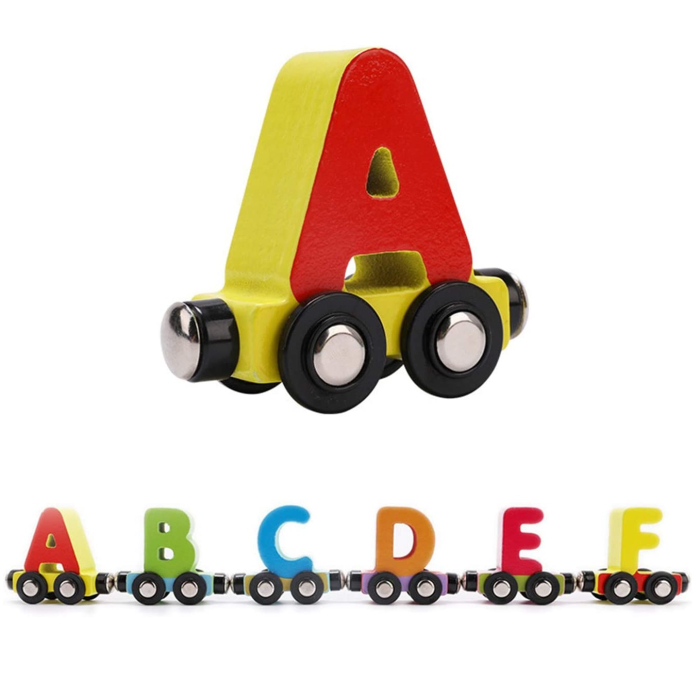 Trenulet din lemn cu Litere Hauling Double si Vagoane Magnetice, multicolor [6]