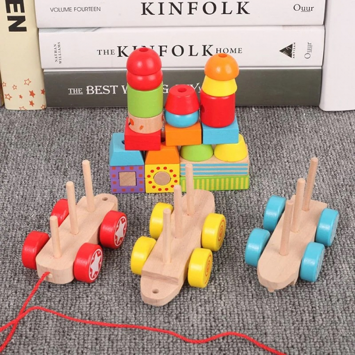 Trenulet Montessori din lemn stivuire cuburi, multicolor [4]