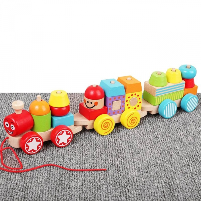 Trenulet Montessori din lemn stivuire cuburi, multicolor [2]