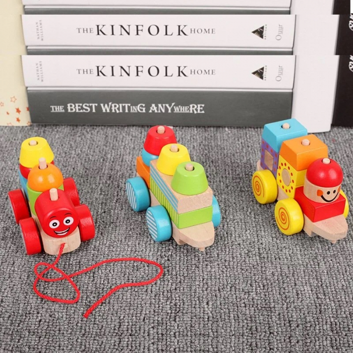 Trenulet Montessori din lemn stivuire cuburi, multicolor [3]