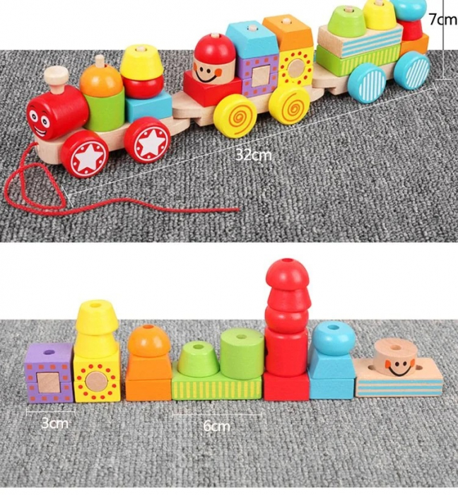 Trenulet Montessori din lemn stivuire cuburi, multicolor [5]