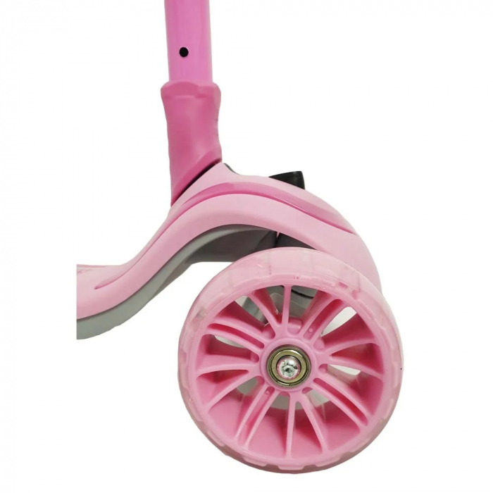 Trotineta copii reglabila cu 3 roti late, lumini LED si muzica, 3-8 ani, roz [4]