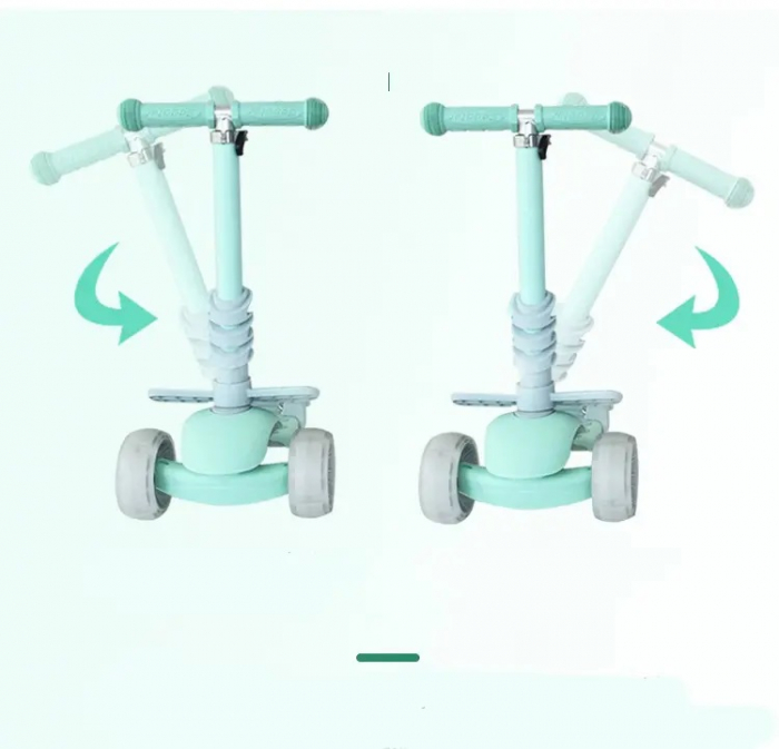 Trotineta copii reglabila cu cosulet 5 in 1 cu 3 roti, lumini LED, +2 ani, turcoaz [4]
