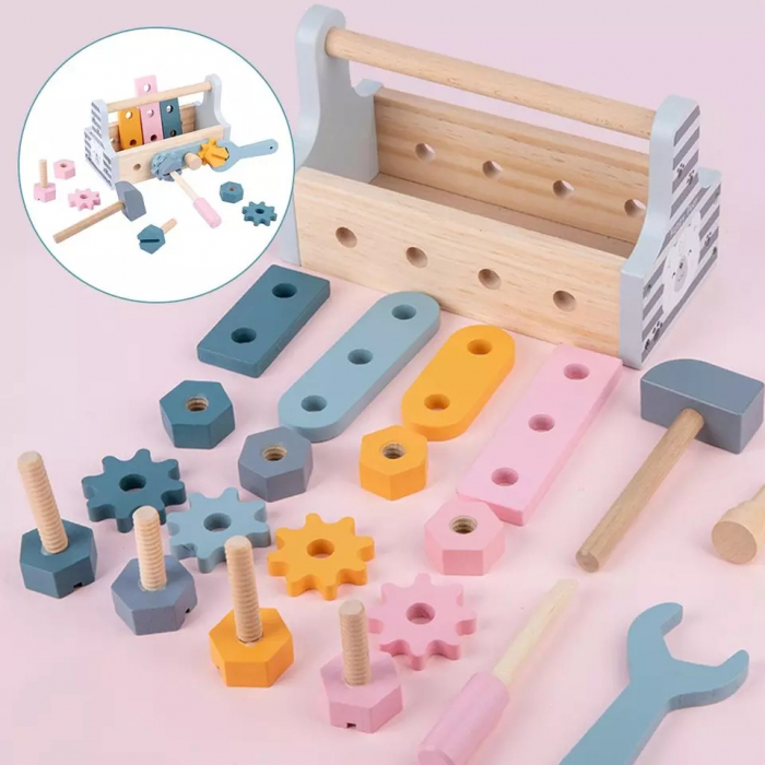 Trusa de scule din lemn Montessori Tool Kit, 21 piese, multicolor [7]