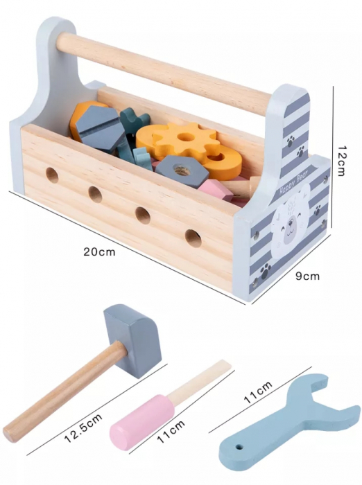 Trusa de scule din lemn Montessori Tool Kit, 21 piese, multicolor [9]