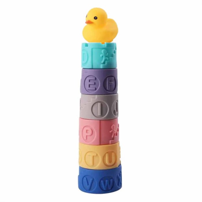 Turn din Cuburi de silicon pentru bebelusi Castel cu Ratusca, 7 piese, multicolor [1]
