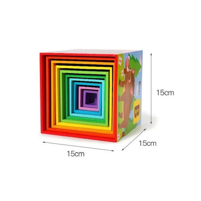Turn Montessori din lemn 10 cuburi Alfabet si Animale, multicolor [7]