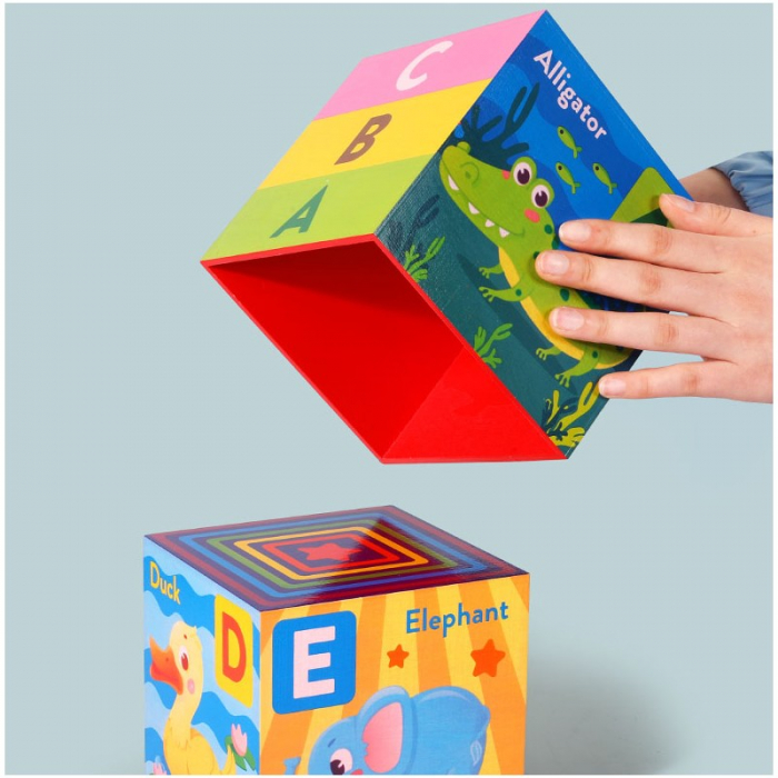 Turn Montessori din lemn 10 cuburi Alfabet si Animale, multicolor [5]