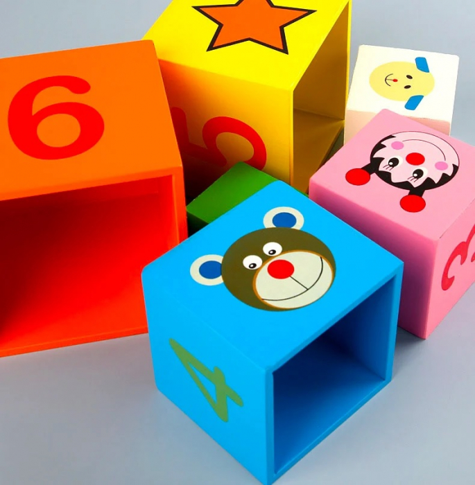 Turn Montessori din lemn 6 cuburi Animale, Cifre si Forme Geometrice, multicolor [7]