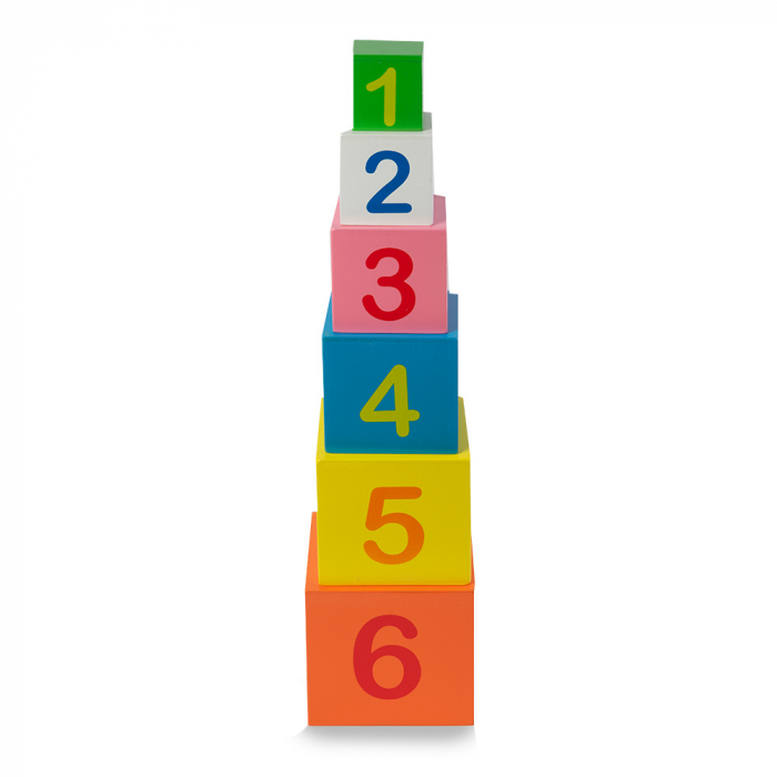 Turn Montessori din lemn 6 cuburi Animale, Cifre si Forme Geometrice, multicolor [4]