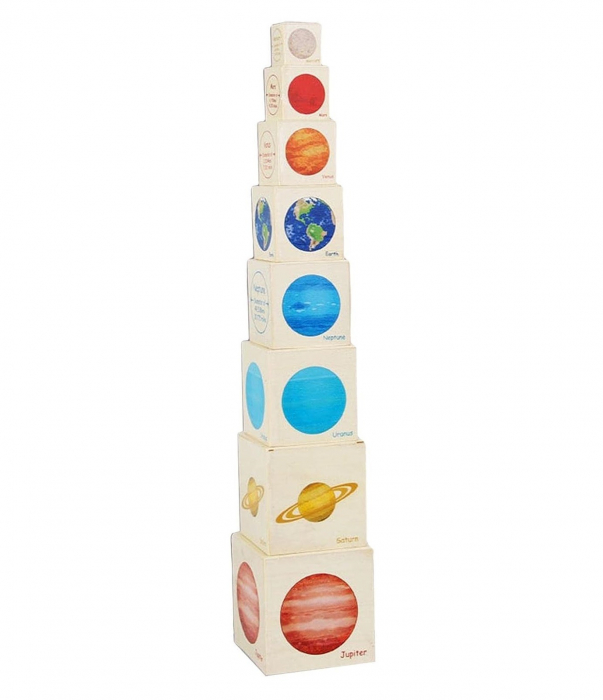 Turn Montessori din lemn 8 cuburi Planete, multicolor [8]