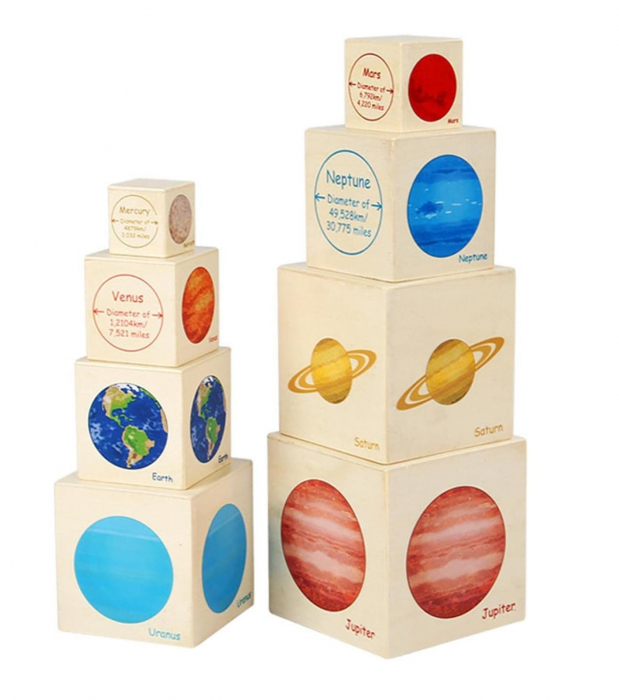 Turn Montessori din lemn 8 cuburi Planete, multicolor [1]