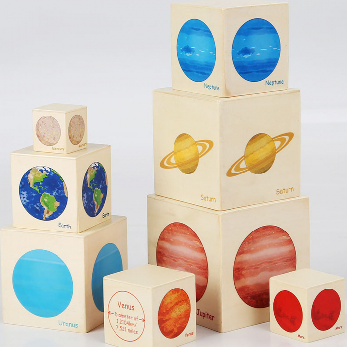 Turn Montessori din lemn 8 cuburi Planete, multicolor [4]